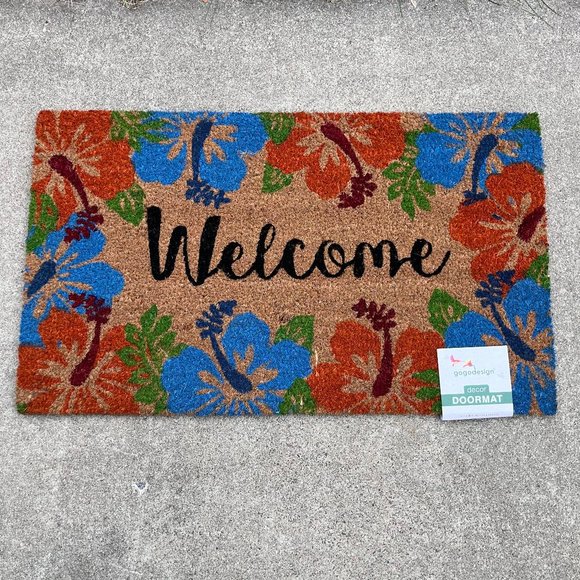 Welcome Decor Doormat - Colorful Hibiscus Flowers - Picture 1 of 2